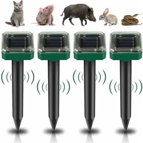 4er-Pack Solar-Ultraschall-Rattenvertreiber, Solar-Rattenvertreiber, Ultraschall-Schlangenvertreiber, IP65 wasserdichte Rattenvertreiber, Maulwurfvertreiber für den Außenbereich