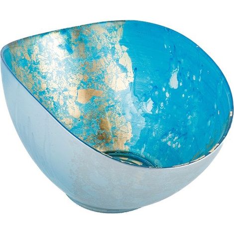 Coupe décorative ovale en verre bleu et doré pour table 26,5 x 14,3 x 11,5 cm - PANGIVO (1/4)