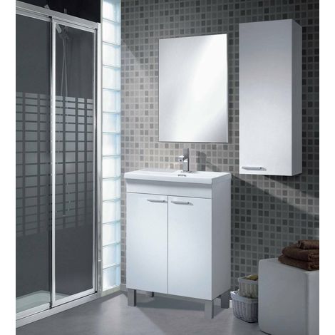 Dmora - Säule für das Badezimmer Dmonald, Säulenschrank für Badezimmer mit 1 Tür, Hängeschrank mit 1 Einlegeboden, 30x25h85 cm, Glänzend Weiß (1/5)