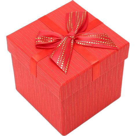 Coffret cadeau carré avec ruban, 9,8 x 9,4 x 9,8 cm. Un joli coffret carré avec couvercle et ruban, idéal pour les mariages, Noël, les anniversaires et la Saint-Valentin. Rouge HM2330406 (1/5)