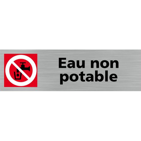 Signaletique.Biz France – Plaque de porte eau non potable 170x50 mm – Aluminium brossé – Adhésif pour fixation rapide – Signalétique professionnelle