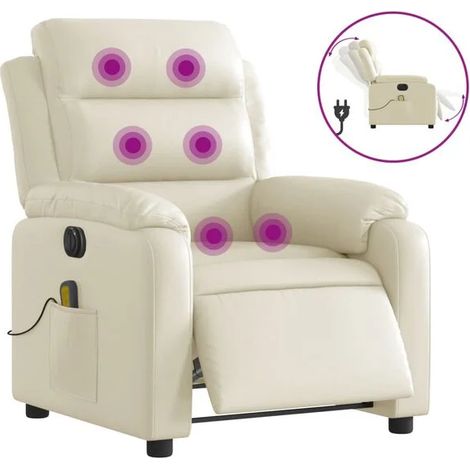 Chaise de massage électrique réglable en cuir synthétique beige – fonction chauffage, 3 modes de massage, inclinaison 120°, design ergonomique pour relaxation profonde (1/5)