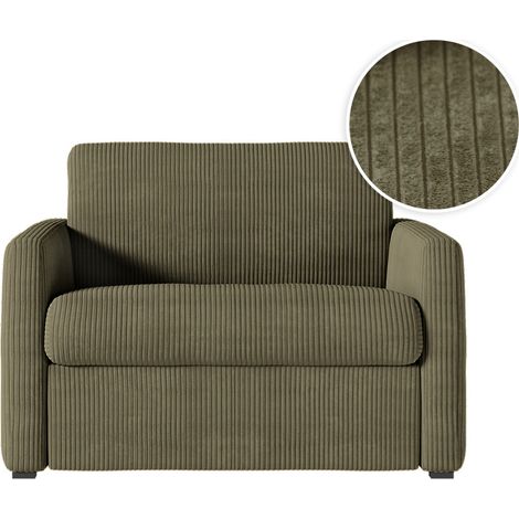 Fauteuil AGATHE convertible express 70x190cm en velours côtelé vert kaki - Matelas 13cm (1/5)