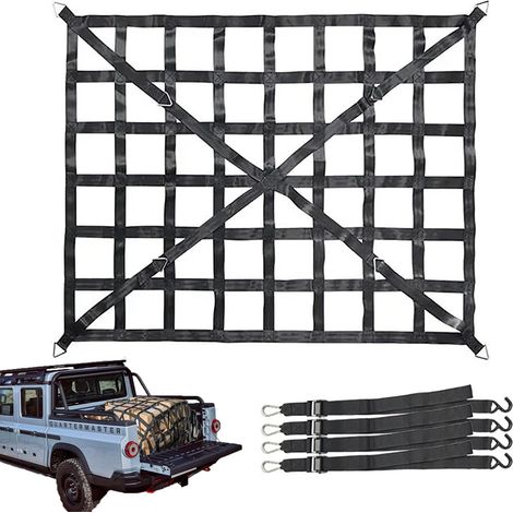 Filet à Bagages pour Pick-Up, Filet Remorque, Filet de Fret Réglable Filet de Chargement Organisateur pour Hayon, Camion, Remorque, avec 4 Sangles Fixes, 167 Cm x 127 Cm (1/5)