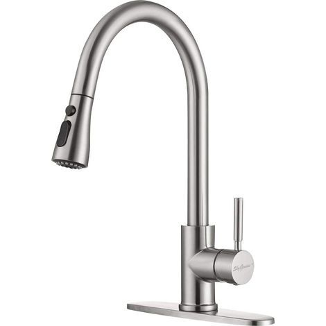 Robinet de cuisine à tirette avec pulvérisateur Robinet d'évier à poignée unique en nickel brossé pour la cuisine (1/4)