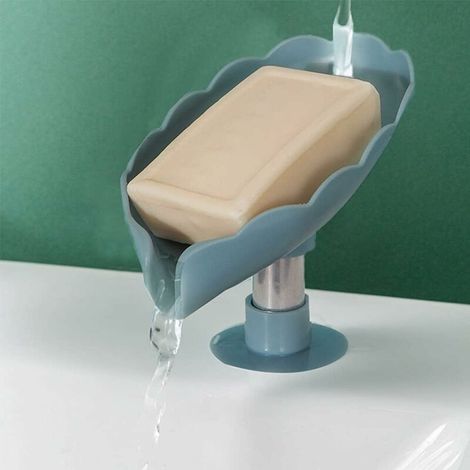 Porte Savon en Forme de Feuille ABS Auto Drainant La Créativité Boîte à Savon avec Ventouse pour Douche Salle de Bain Baignoire Éponge Brosse à Récurer(Bleu Clair)-Ensoleillé (1/5)
