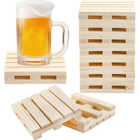 Lot de 10 sous-verres en bois, mini-sous-verres rustiques de 10 cm fabriqués à partir de matériaux de palettes pour la table basse, sous-verres absorbants et isolants (1/2)