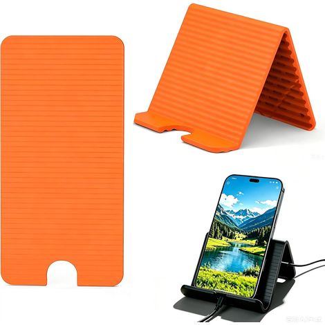 2PCS Support Téléphone Portable Pliable en Silicone et Aluminium, Support Bureau Universel Antidérapant Réglable, Repose Téléphone Léger pour Maison, Travail, Voyage et Avion (1/5)