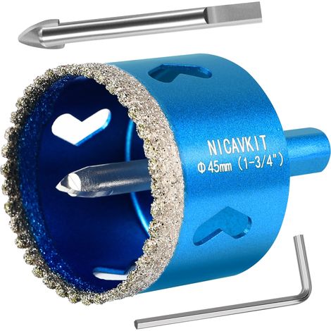 Scie Cloche Diamantée 45mm avec Foret Guidage de Centrage, Foret Trépan Diamanté Denté Brasé pour Carrelage, Porcelaine, Verre, Marbre et Céramique (1/5)