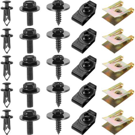 Vis et Boulons de Voiture, Kit de Clip à Vis et Écrous, Clips de Fixation Voiture Kit, U-Clip et de Vis de Fixation, Garde-Boue Boulons de Carrosserie, Vis de Carrosserie (1/5)