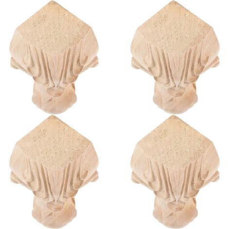 Pieds de Canapé Décoratifs en Bois D’hévéa Sculpté 10 Cm, Motif Vintage en Relief, Pieds de Meubles pour Table et Canapé, Lot de 4 Pièces, Usage Intérieur Protège Sol (1/5)