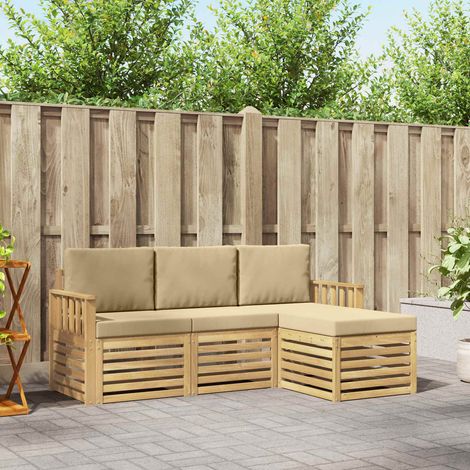 vidaXL Outdoor-Sofagarnitur 4 pcs Weiß und Beige 189,5 x 122,5 x 73 cm (1/5)