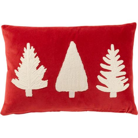 Coussin Déco en Velours "Sapin" 30x45cm Rouge (1/4)