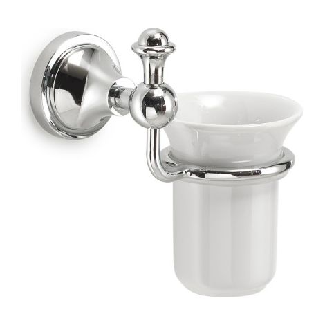 PORTA SPAZZOLINI DA PARETE IN ACCIAIO INOX E CERAMICA MODELLO NEVIS - DIM. CM (LXPXH): 13,3X10,9X15,9  - CROMATO  - GDY