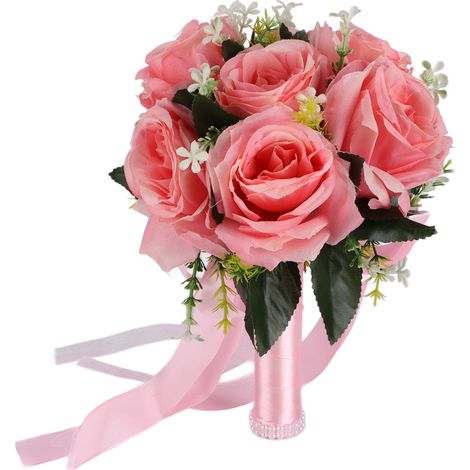 Bouquet de mariage occidental fleurs en soie roses artificielles bouquet de mariée rose (1/5)