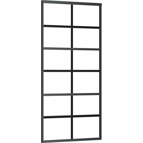 Porte coulissante,Porte intérieure,Porte d'entrée Verre ESG et aluminium 90x205 cm Noir CFW47277 (1/5)