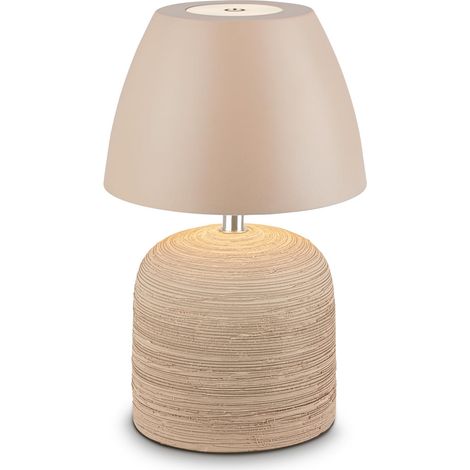 Lampe de table sans fil LED IP44 avec fonction tactile, dimmable, pied en céramique, chevet, salon à poser, bureau, 13,5x22 cm, beige (1/5)