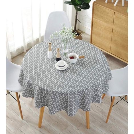 Nappe ronde – 120 cm – Gris – Coton lin – Sergé uni – Cuisine et salon (1/5)