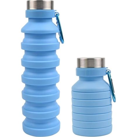Zusammenfaltbare, auslaufsichere, tragbare und wiederverwendbare Silikon-Trinkflasche, BPA-frei, mit Karabinerhaken, geeignet für Fitnessstudio, Reisen, Camping, Wandern und Sport, schwarz (1/5)