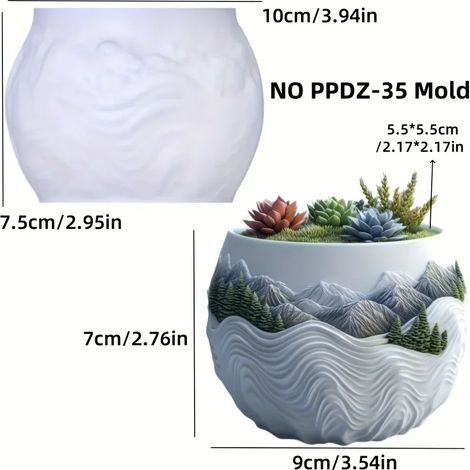 (Moule SANS PPDZ-35) Moule en résine silicone en forme de relief montagneux pour pot de fleurs succulentes, ruisseau de montagne, boîte de rangement, coupelle à bougie, moules en gypse (1/4)