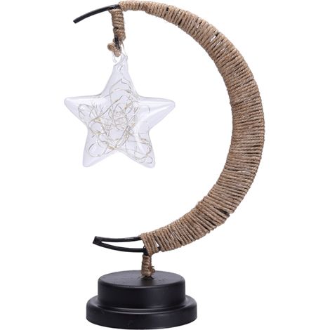 1 Lámpara de noche con forma de luna, LED, cable de algodón, hierro forjado, luz cálida, decoración para dormitorio (1/5)