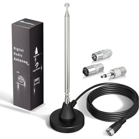 Antenne Radio Dab FM Amplifiée Intérieure Télescopique 79 cm 75 ohm Base Magnétique, Câble 3 m, pour Ampli Tuner FM Dab +, Chaîne HiFi, Home Cinéma, Bose Wave System, Récepteur Stéréo AV Maison (1/5)