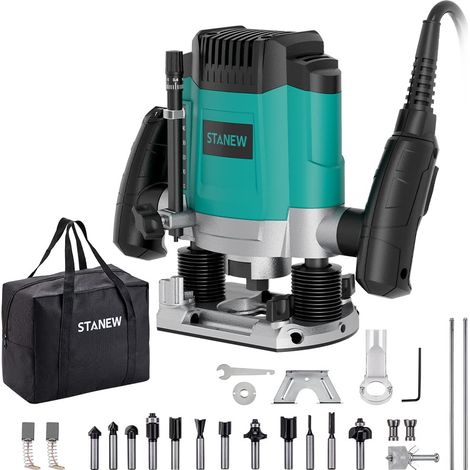 Défonceuse Verticale Electrique 1200 W 16000-30000 RPM STANEW, Profession Fresatrice Verticale avec Set de 12 fraises,6 Vitesses, Réglage de la Profondeur de Fraisage (1/5)