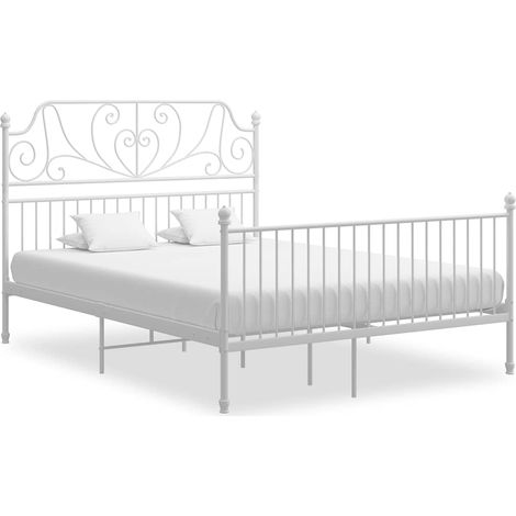 vidaXL Cadre de lit et tête de lit sans matelas blanc 160x200 cm métal (1/5)