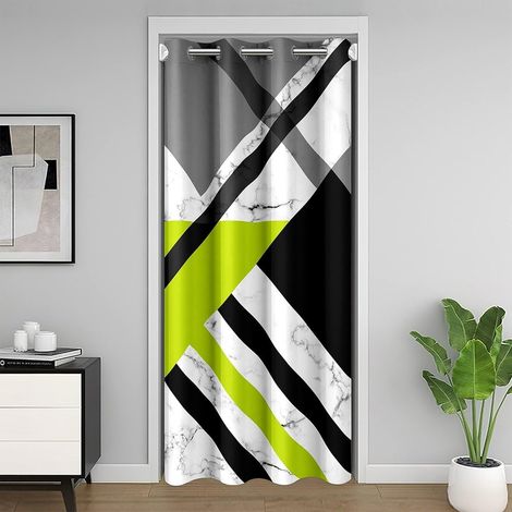 Vert Lime Gris Géométrique Rideau de Slogan 86x203 Moderne Stripe Rideau de Porte pour Confidentialité À La Porte Abstrait Géométrique Rideau Caché Art Abstrait Placard Rideau Isolation Thermique - 86 (1/5)