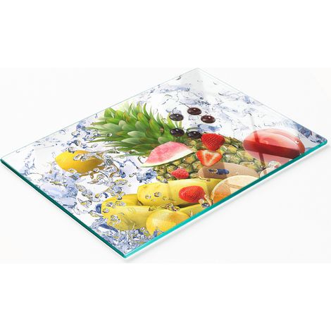 Piatto decorativo multifunzionale da cucina in legno massello con motivo frutta e acqua, 80x52 cm. (1/5)