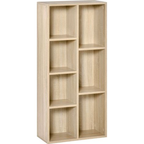 Bücherregal/Aufbewahrungseinheit mit 7 Fächern für den Innenbereich, Wohnzimmer, Schlafzimmer – 50 x 24 x 106 cm (L x B x H), Naturholz (1/5)