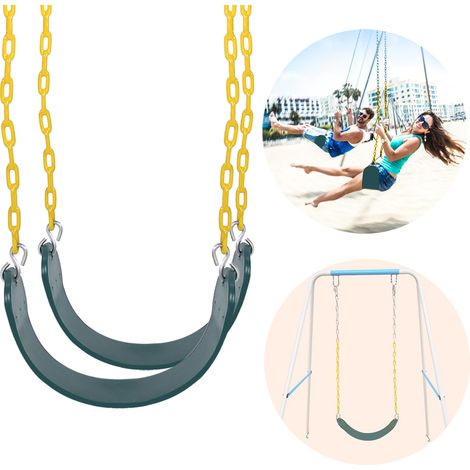 Lot de 2 sièges de balançoire résistants avec chaîne et mousquetons pour aire de jeux (1/5)