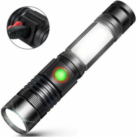LED Flashlight Torch USB Rechargeable Powerful Military COB Lamp Portable Zoomable Torch for Car Garage Workshop Camping Schooling (1/5)