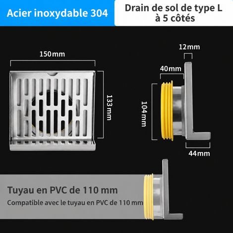 Bonde de sol murale en L épaissie 5 pouces avec joint pour tuyau 110 5 110 réf 9584 16 × 9 × 15 cm 730 g – Livraison gratuite