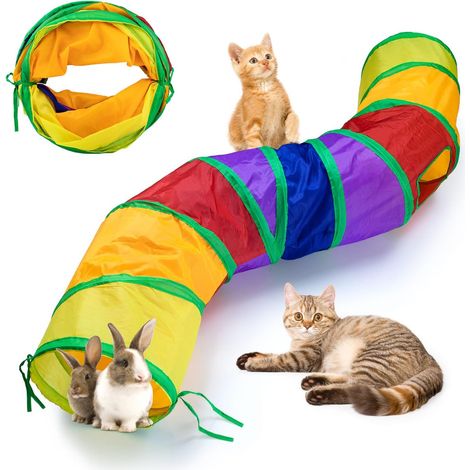 Tunnel pliable pour chat - Jouet pour chatons, chiots, lapins - Pour l'intérieur et l'extérieur (Colorful 2 voies) (1/5)