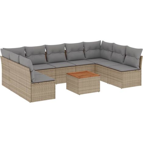 Juego de sofás jardín con cojines beige 10 pzas ratán sintético vidaXL (1/5)