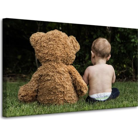 Stampa su tela Bambino con orsacchiotto 100x60 cm