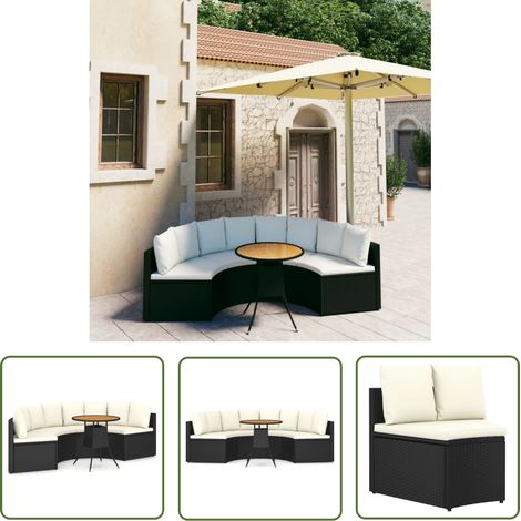 The Living Store 5-tlg. Garten-Sofagarnitur mit Auflagen Poly Rattan Schwarz - Gartenlounge Set - Loungemöbel - Outdoor Möbel - Rattan Gartenmöbel - PE Rattan (1/5)