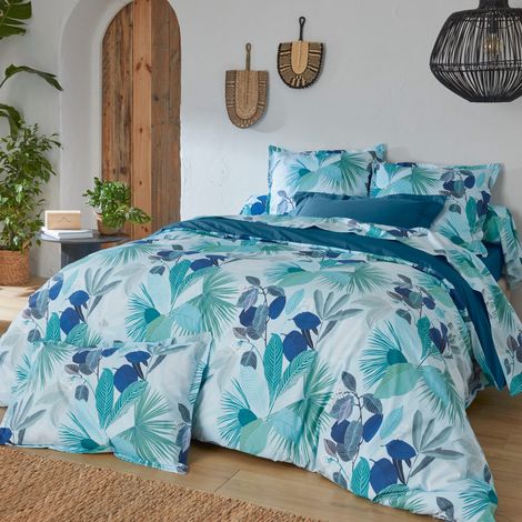 Parure de lit percale de coton MOOREA PACIFIC bleu cobalt Taie 65x65 cm 280x240 cm (1/5)