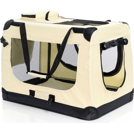 Fudajo Trasportino pieghevole beige per animali domestici Taglia XL (82x56x58cm), maniglia copertina