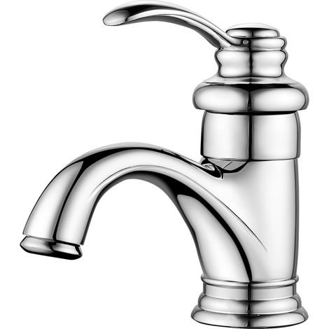Robinet Salle de Bain Rétro, Monocommande Mitigeur Lavabo en Laiton Moderne argente (1/5)