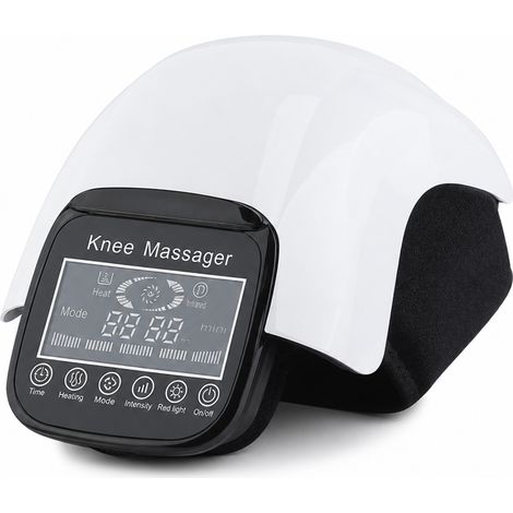 Masseur de Genou à Compression d'Air, Chauffant et Vibrant, Blanc avec Écran LCD, Emballage Anglais