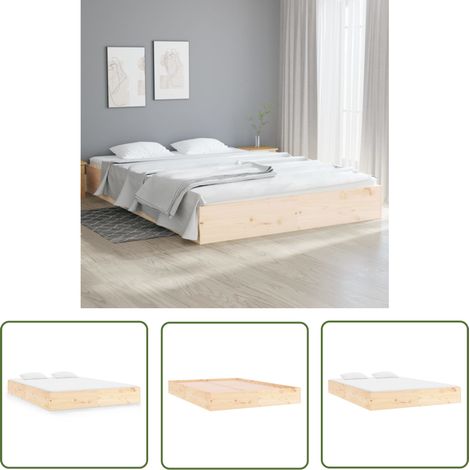 The Living Store Cadre de lit sans matelas bois massif 120x200 cm - Cadre De Lit - Lit Double - Bois Massif - Lit Design - Meuble Chambre (1/5)