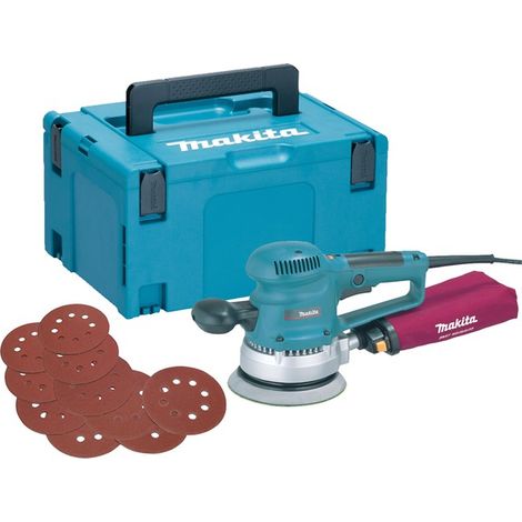 Makita BO6030 240v 6"" 150mm Random Orbital Sander + Sanding Sheets + Makpac Case (1/4)