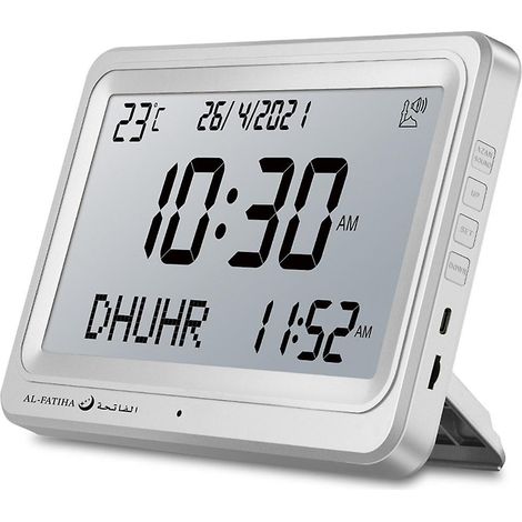 Horloge murale et de table islamique automatique numérique mondiale avec 8 sonneries d'appel à la prière (Azan) - Blanche (1/5)