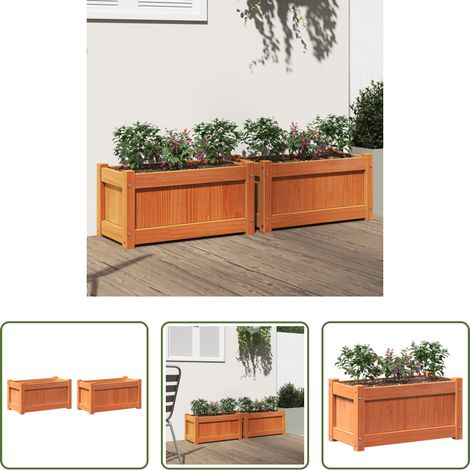 Holz - Pflanzkübel 2 Stk. Wachsbraun Massivholz Kiefer (1/5)