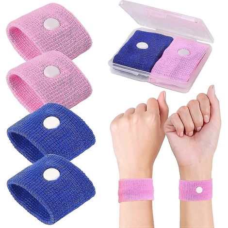 2 Paar Reiseübelkeitsarmbänder für Kinder, Anti-Übelkeits-Armbänder, Autokrankheitsarmbänder, rosa + blau