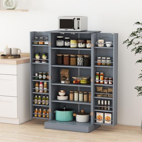COSTWAY Credenza da Cucina, Mobile da Cucina Moderno con 6 Ripiani Regolabili, per Cucina, Sala da Pranzo e Soggiorno, 60 x 40 x 120 cm (Grigio) (1/5)