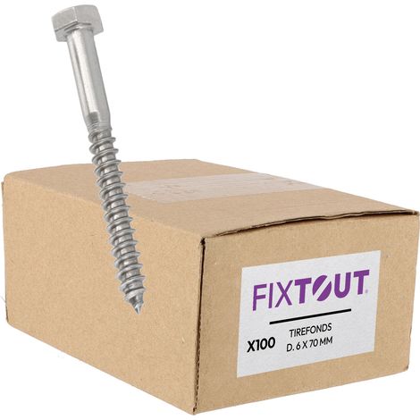 Lot de 100 tirefonds en acier inox A2 Ã tête hexagonale - Diamètre de 6 mm - Longueur 70 mm