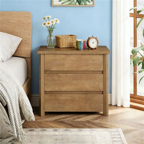 Table de chevet à 3 tiroirs en bois, style campagnard, pour chambre à coucher (1/5)